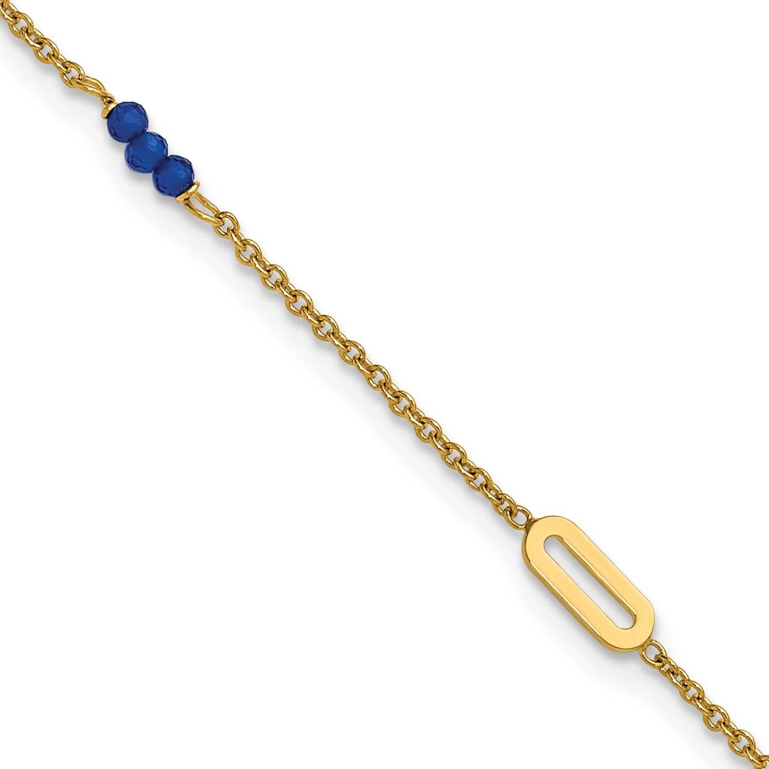 Blue Spinel 9 Inch Plus 1 Inch Extension Anklet 14k Gold Polished, MPN: ANK372-9, UPC: