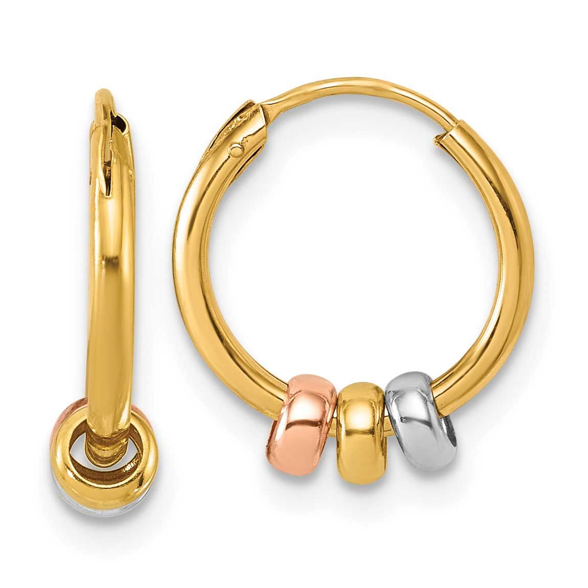 Rose-Tone and White Rhodium Polished 3-Bead Endless Hoop Earrings 14k Gold, MPN: TL1193, UPC: