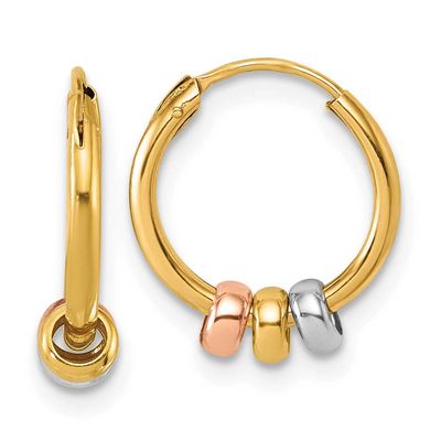 Rose-Tone and White Rhodium Polished 3-Bead Endless Hoop Earrings 14k Gold, MPN: TL1193, UPC:
