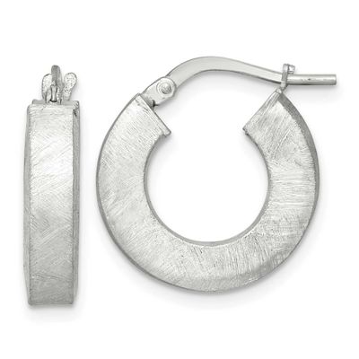 Brushed Textured Square Tube Hoop Earrings Sterling Silver Polished, MPN: QE17856, UPC: