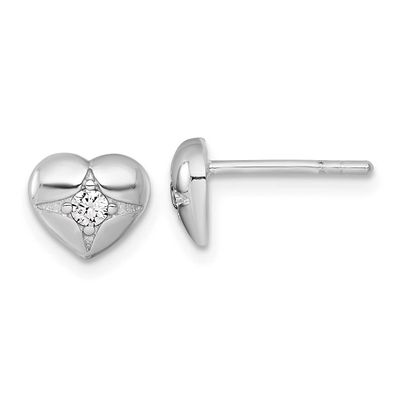 Polished CZ Heart Post Earrings Sterling Silver Rhodium-Plated, MPN: QE18209, UPC: