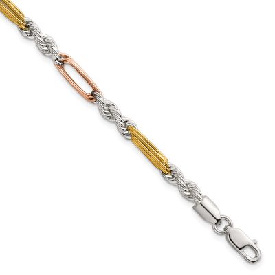 Gold-Tone Polished 4.5mm Figaro Rope 7.5 Inch Bracelet Sterling Silver Rose-Tone, MPN: QG6927-7.5, …