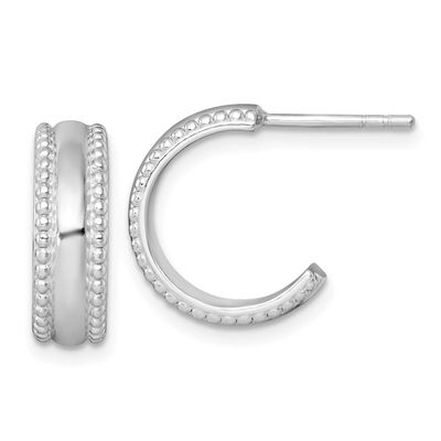Beaded 5.2mm Post C-Hoop Earrings Sterling Silver Rhodium-Plated Polished, MPN: QE17994, UPC: