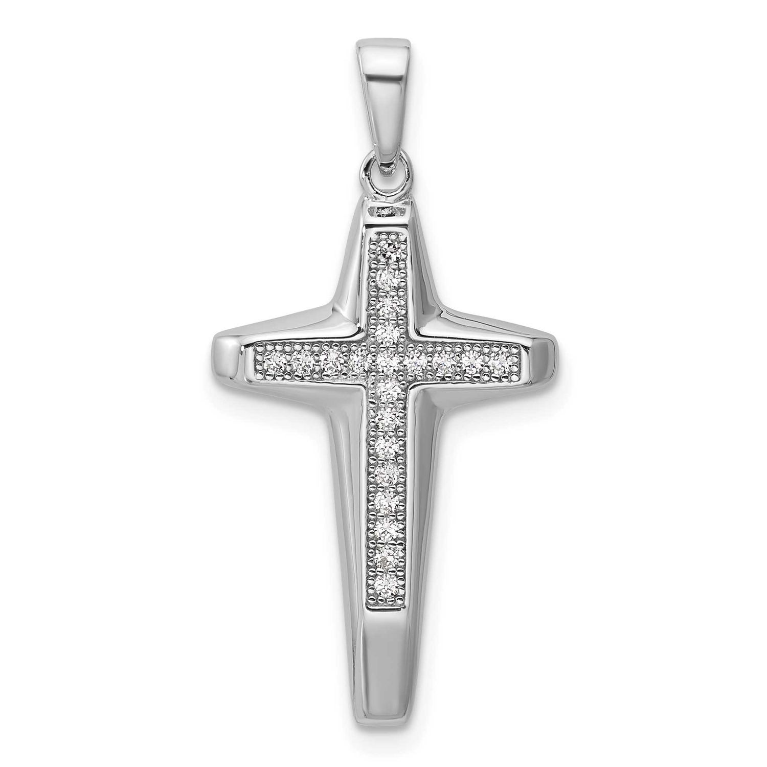 CZ Polished Cross Pendant Sterling Silver Rhodium-Plated, MPN: QC11610, UPC: