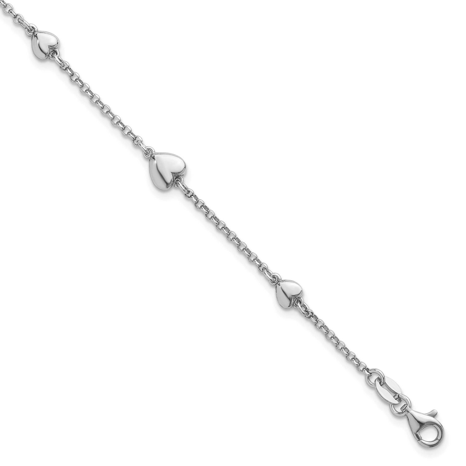 Hearts 7 Inch with 1 Inch Extension Bracelet Sterling Silver Rhodium-Plated Polished, MPN: QG6951-7…