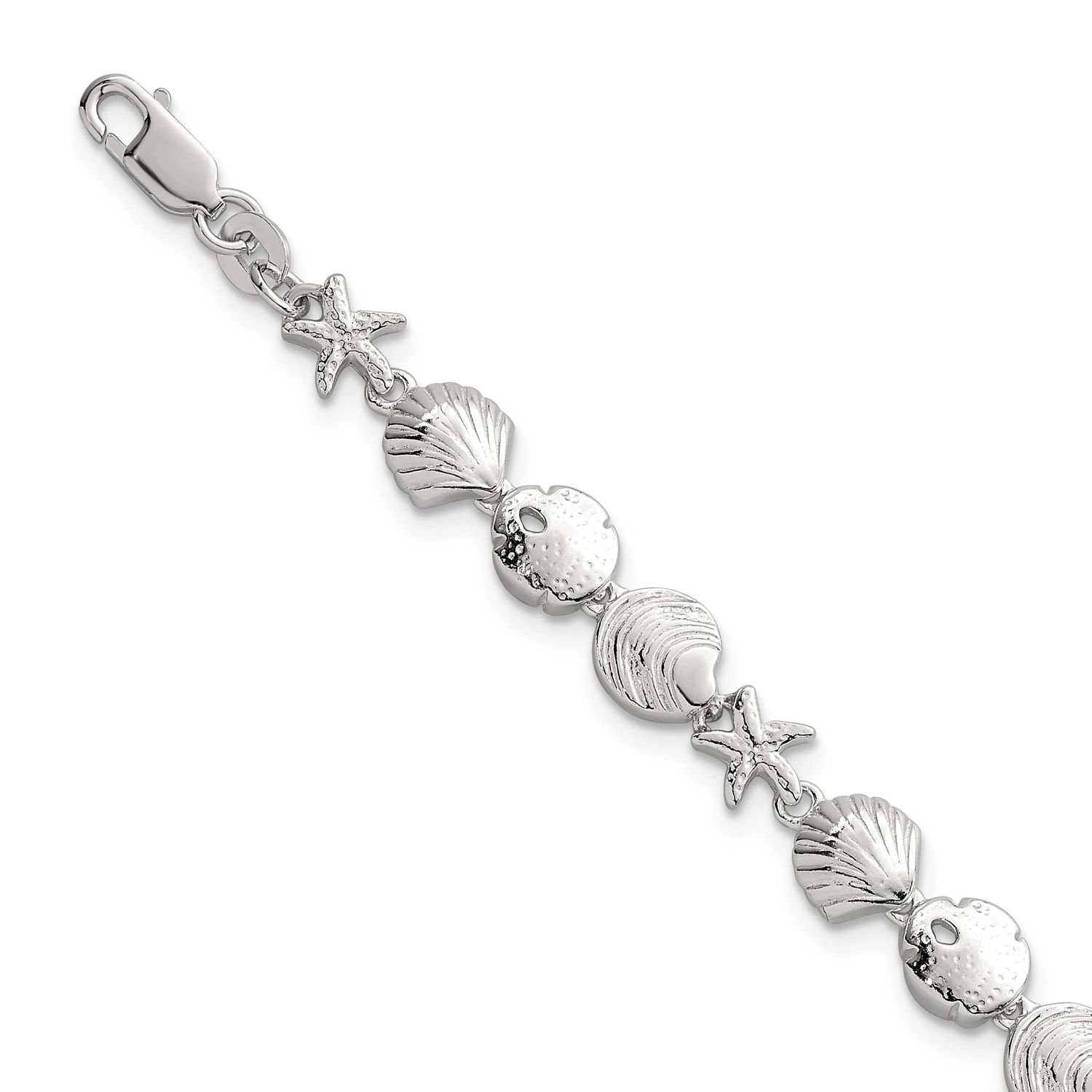 Textured Starfish Sand Dollar and Sea Shell 7.25 Inch Bracelet Sterling Silver Polished, MPN: QG684…