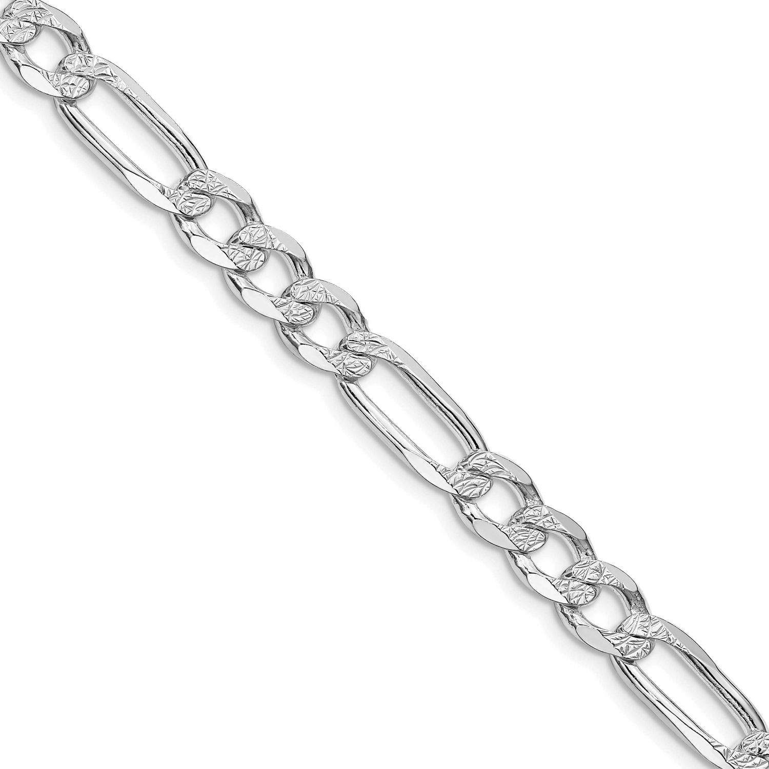 6.75mm Pavc Flat Figaro Chain 26 Inch Sterling Silver Rhodium-Plated, MPN: QFF180R-26, UPC: