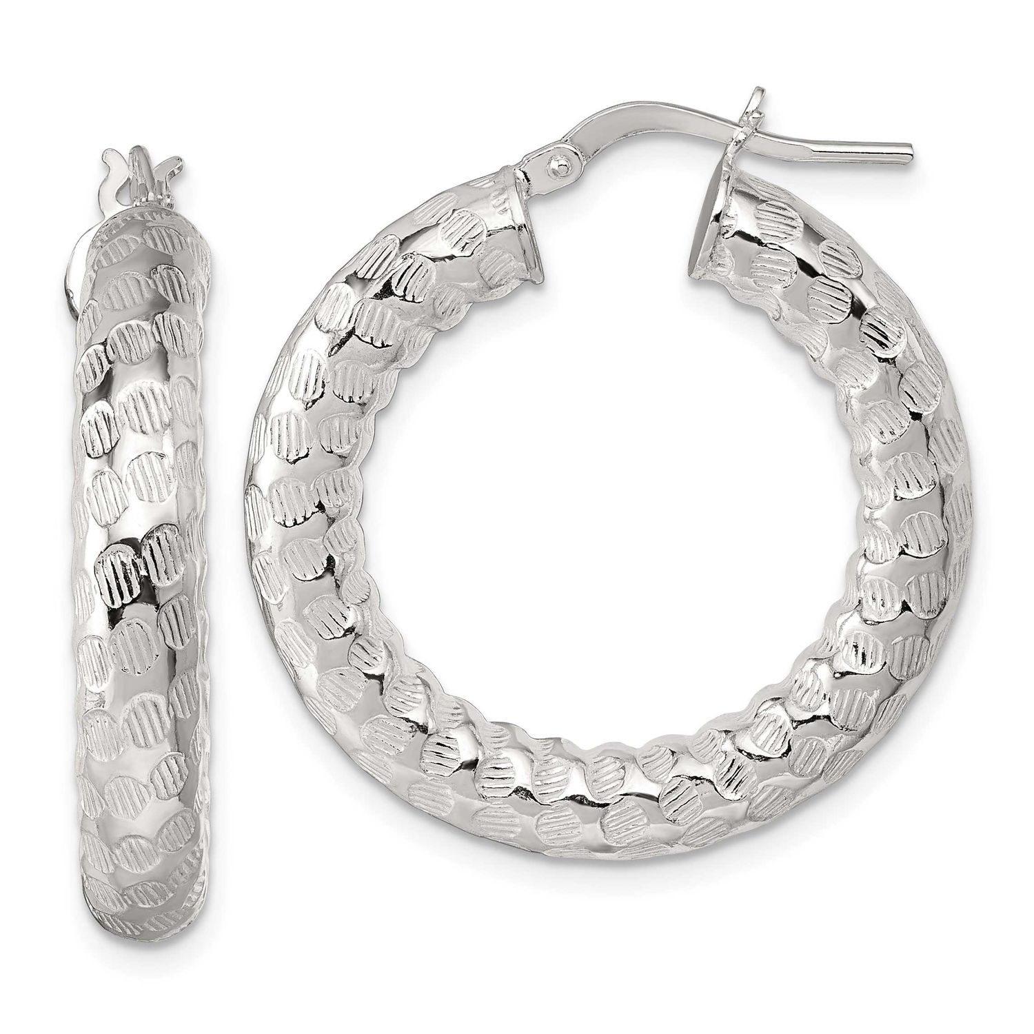 Textured Hoop Earrings Sterling Silver Polished, MPN: QE17873, UPC: