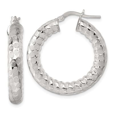 Textured Hoop Earrings Sterling Silver Polished, MPN: QE17873, UPC:
