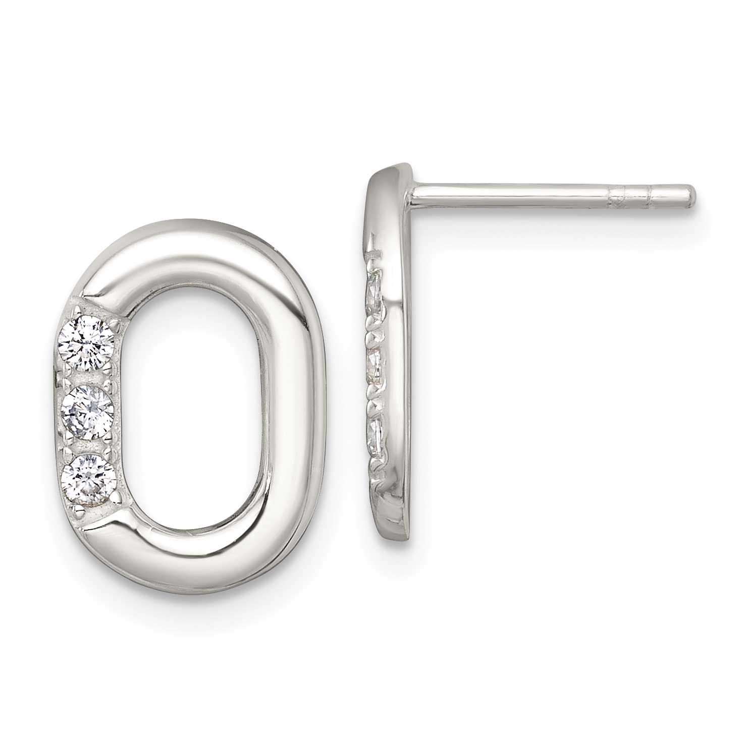 CZ Oval Post Earrings Sterling Silver Polished, MPN: QE18057, UPC: