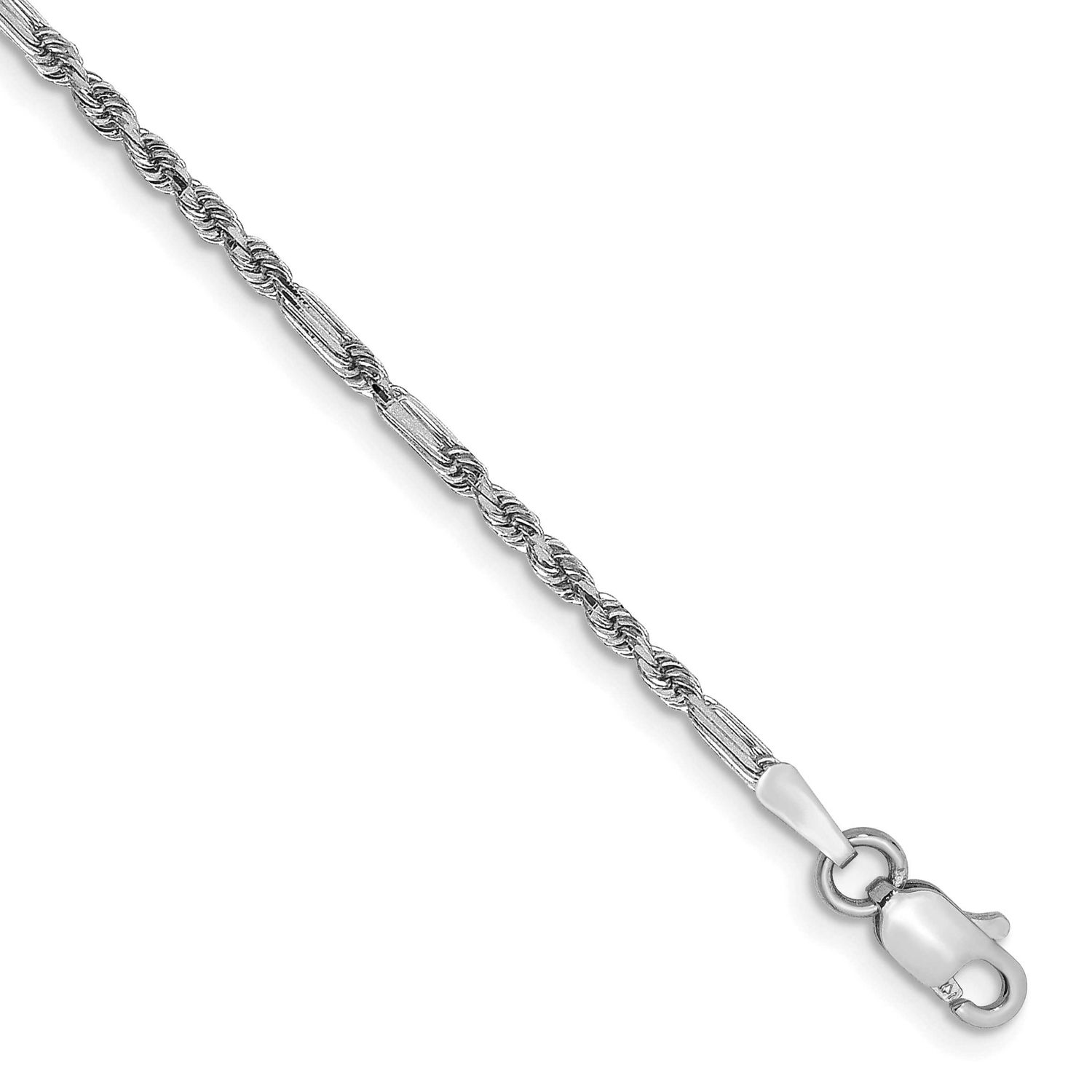 1.8mm Diamond-Cut Milano Rope Chain Anklet 9 Inch 14k White Gold, MPN: WMIL030-9, UPC: