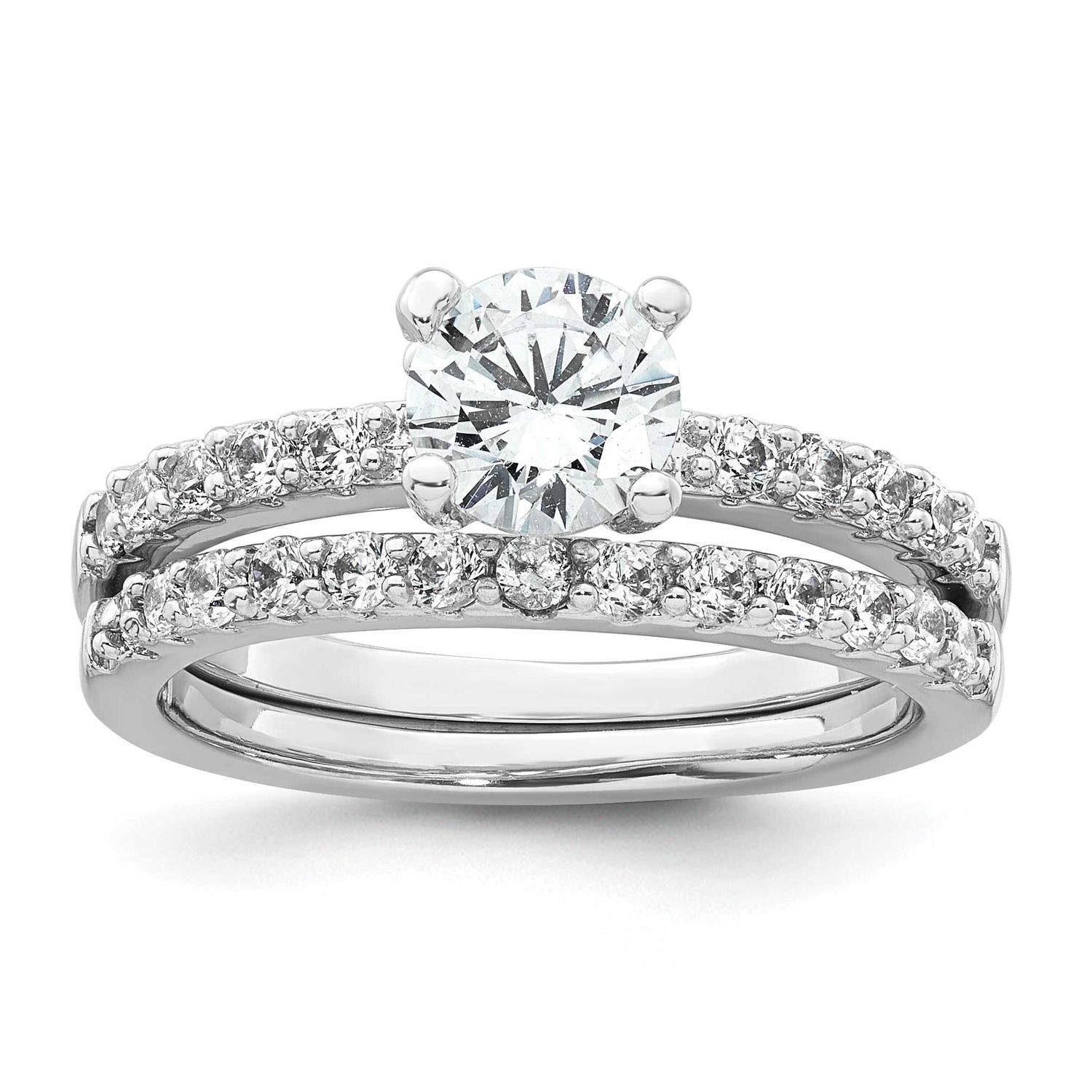 Polished CZ Engagement Ring Set Sterling Silver Rhodium-Plated, MPN: QR7741, UPC: