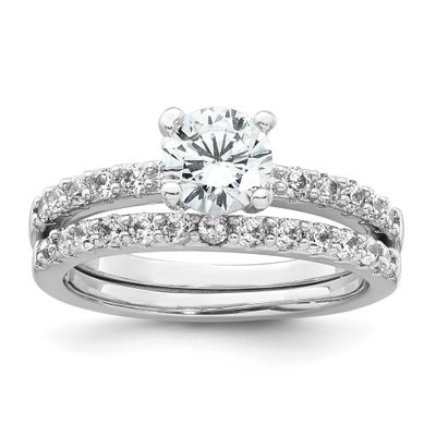 Polished CZ Engagement Ring Set Sterling Silver Rhodium-Plated, MPN: QR7741, UPC: