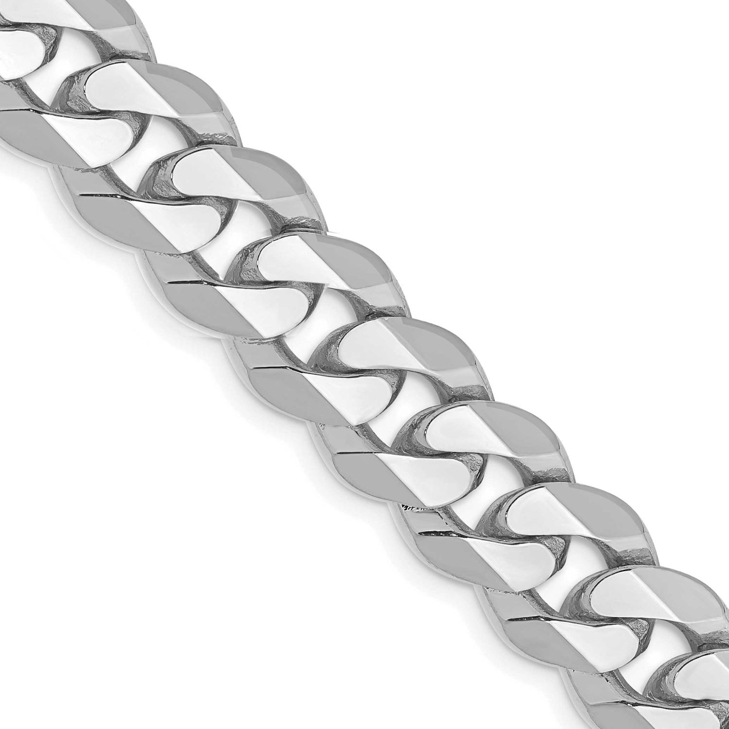 9.5mm Flat Beveled Curb Chain 22 Inch 14k White Gold, MPN: WFBU250-22, UPC: