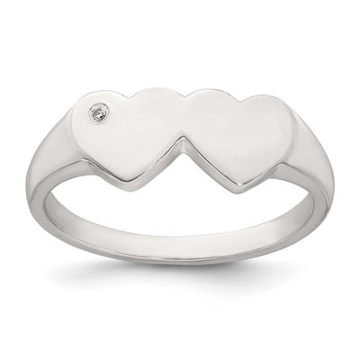 CZ Double Heart Ring Sterling Silver Polished, MPN: QR7685, UPC: