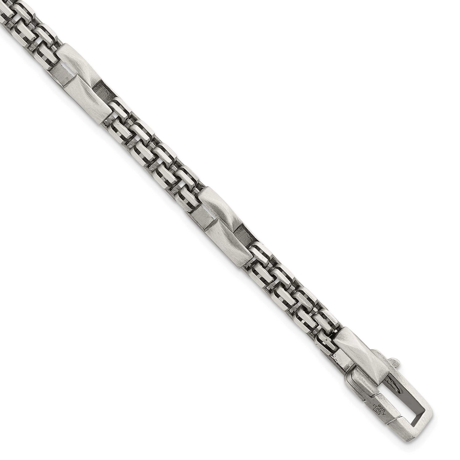 Blk Ruthenium Brushed Box Chain Men&#39;s Bracelet 8.5 Inch Sterling Silver, MPN: QG6788-8.5, UPC: