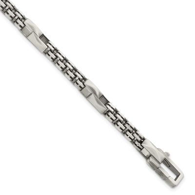 Blk Ruthenium Brushed Box Chain Men&#39;s Bracelet 8.5 Inch Sterling Silver, MPN: QG6788-8.5, UPC: