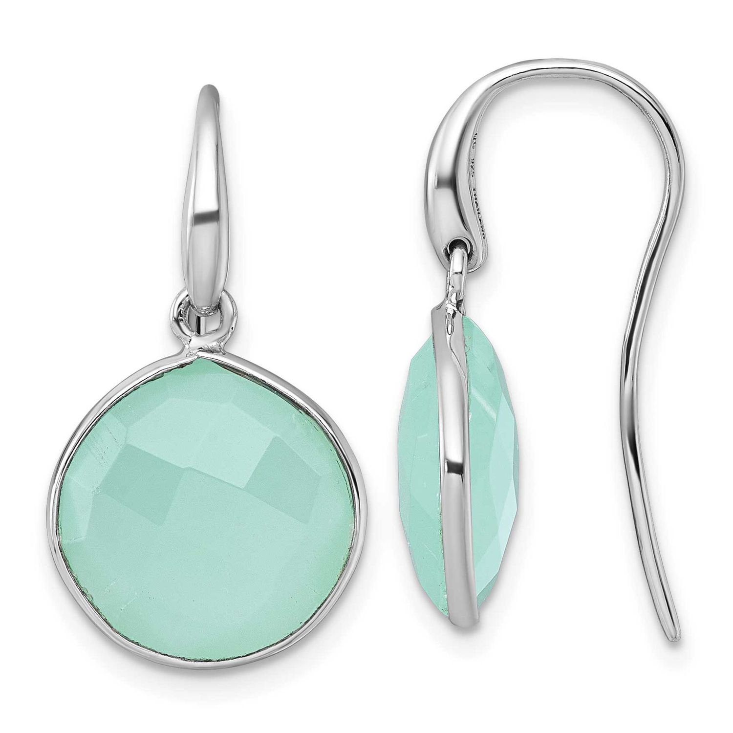 Green Chalcedony Shepherd Hook Earrings Sterling Silver Rhodium-Plated, MPN: QG7184E, UPC: