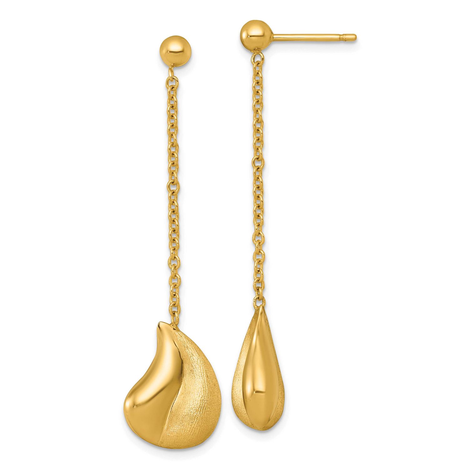 Brushed Curved Teardrop Dangle Post Earrings 14k Gold Polished, MPN: SF3288E, UPC: