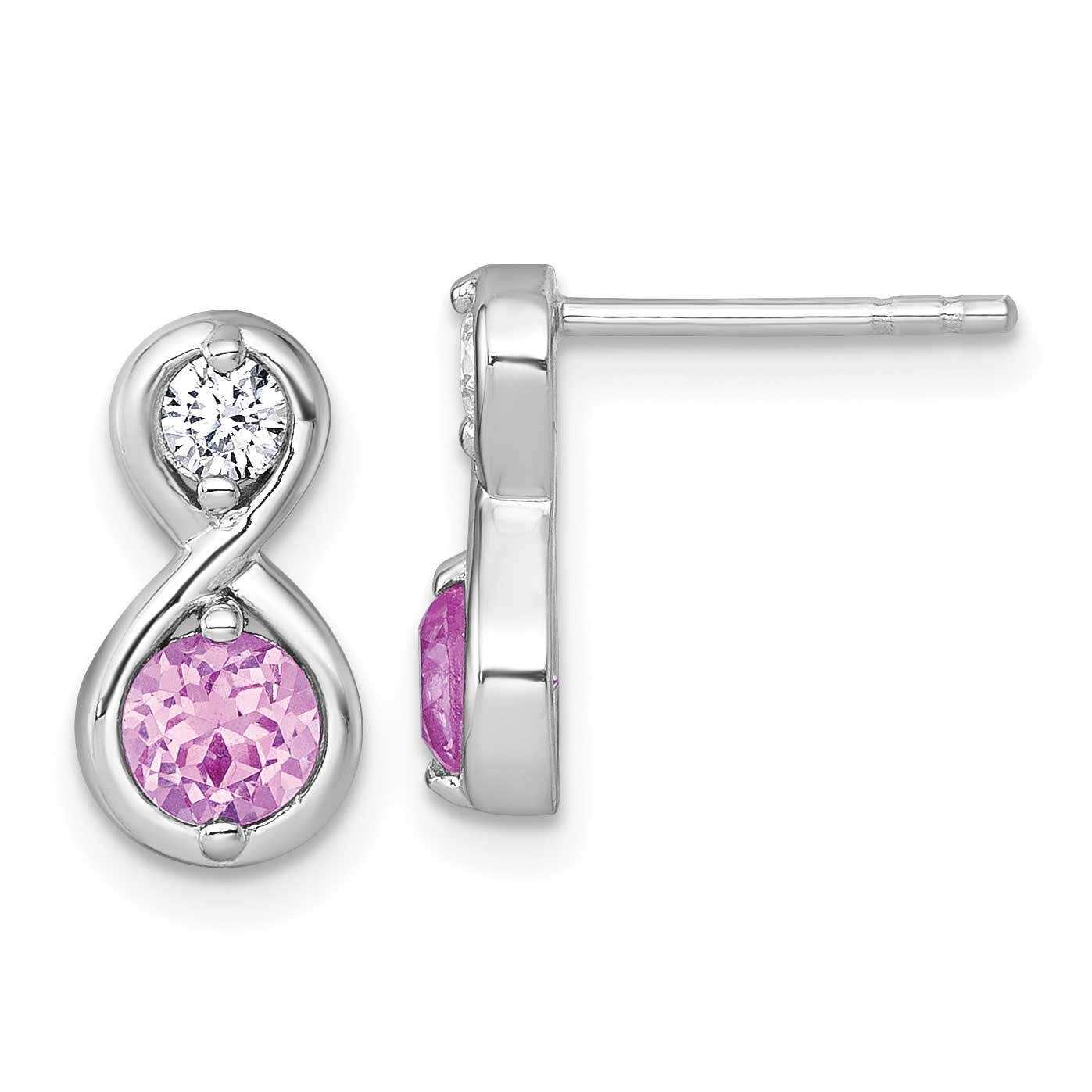 Cr. Ruby &amp; CZ Infinity Post Earrings Sterling Silver Rhodium-Plated Polished, MPN: QE18333CRU, UPC: