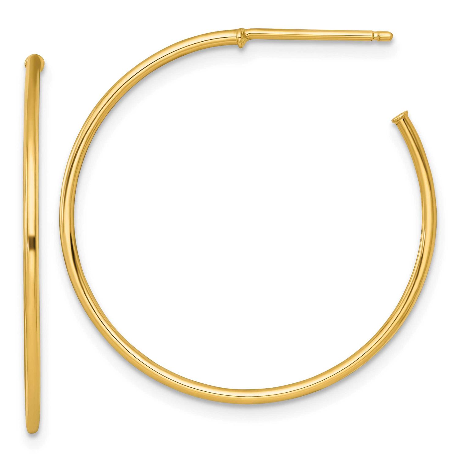 1.2 x 30mm Polished Post Hoop Earrings 14k Gold, MPN: TF2484, UPC: