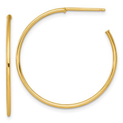 1.2 x 30mm Polished Post Hoop Earrings 14k Gold, MPN: TF2484, UPC: