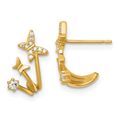 CZ Double Butterfly Post Cuff Earrings 14k Gold Polished, MPN: YE2301, UPC: