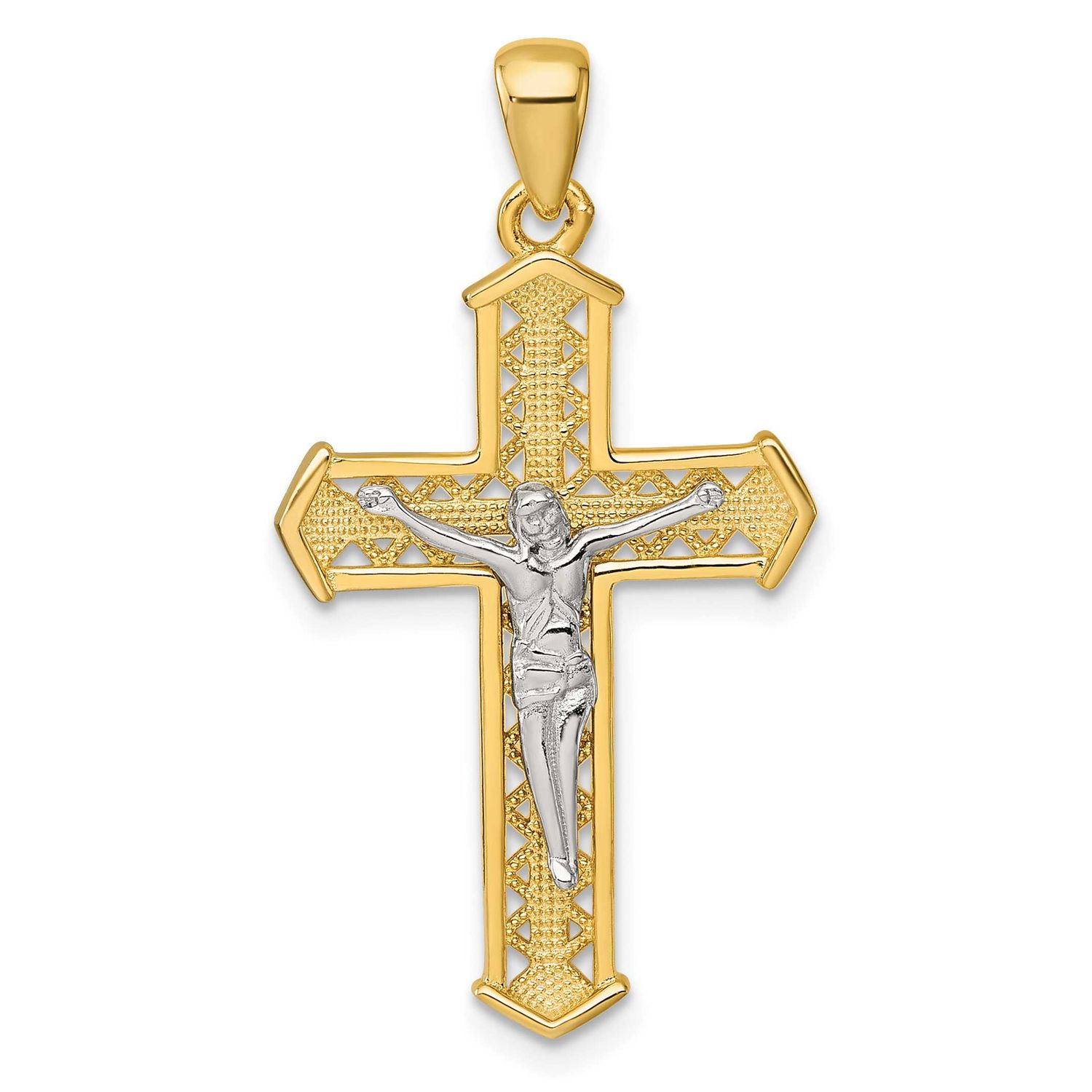 Gold-Tone Polished Crucifix Cross Pendant Sterling Silver Rhodium-Plated, MPN: QC11655, UPC: