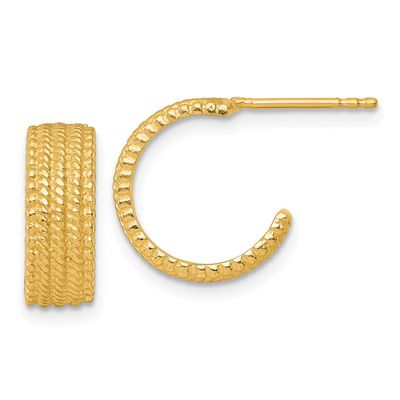 Textured J-Hoop Earrings Sterling Silver Gold-Tone Polished, MPN: QE17982GP, UPC: