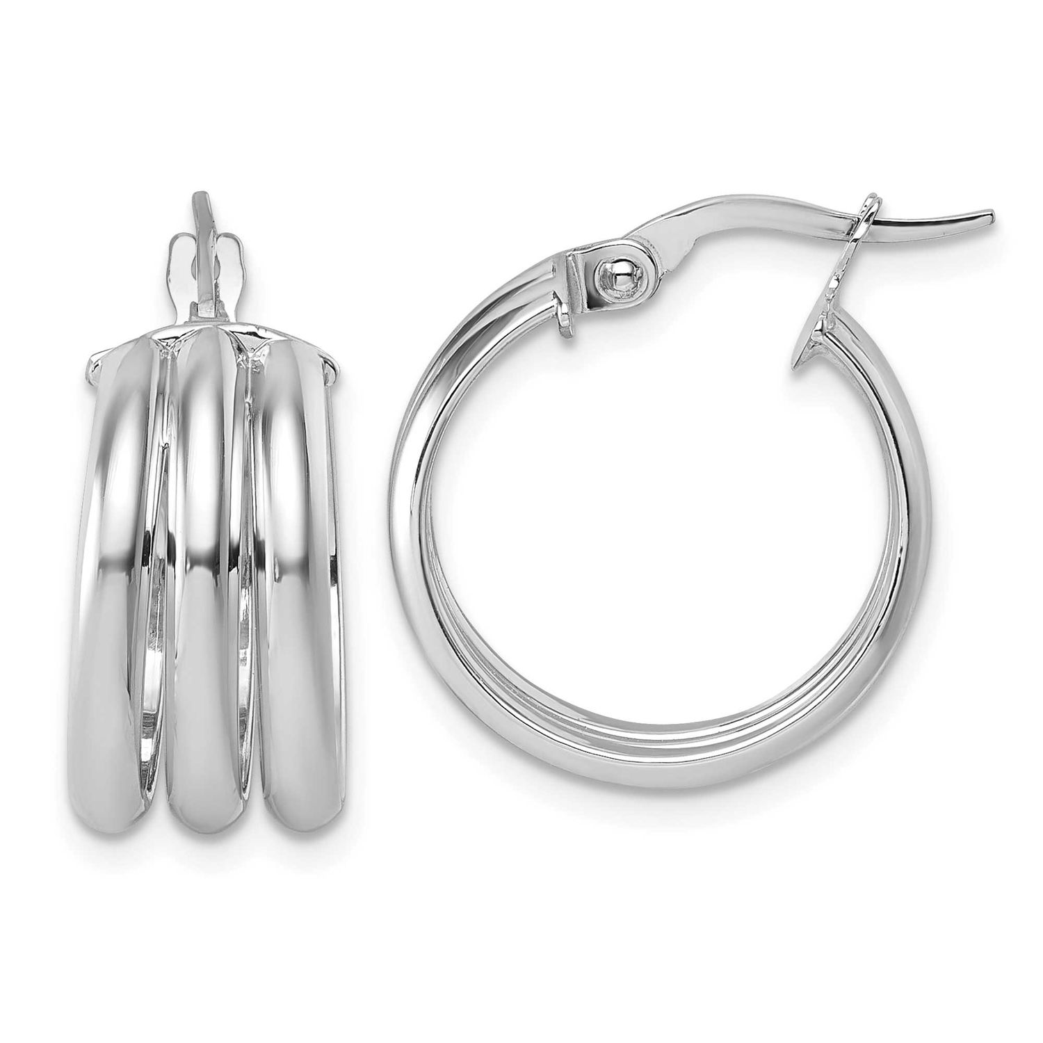 Polished Triple Row Hoop Earrings 14k White Gold, MPN: TF2444W, UPC: