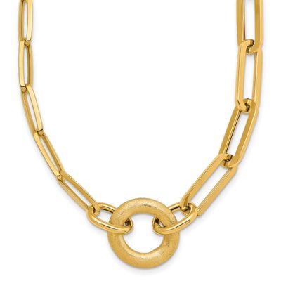 Brushed Paperclip Link with Circle Necklace 14k Gold Polished, MPN: SF3252-18, UPC: