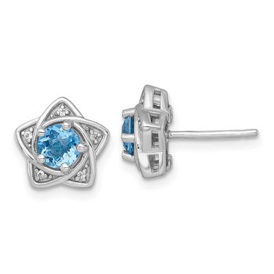 Polished Round Light Swiss Blue and White Topaz Star Post Earrings Sterling Silver Rhodium-Plated, …