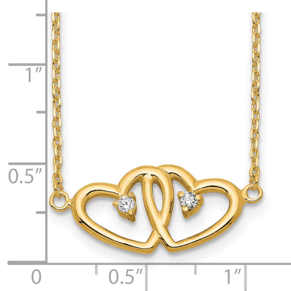 Two Hearts CZ Necklace Sterling Silver Gold-Tone Polished, MPN: QG3671GP-18, UPC:
