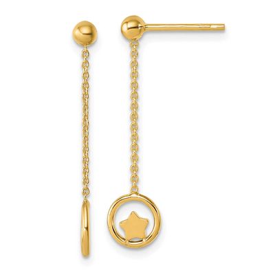 Stars In Circle Dangle Post Earrings 14k Gold Polished, MPN: SF3261E, UPC: