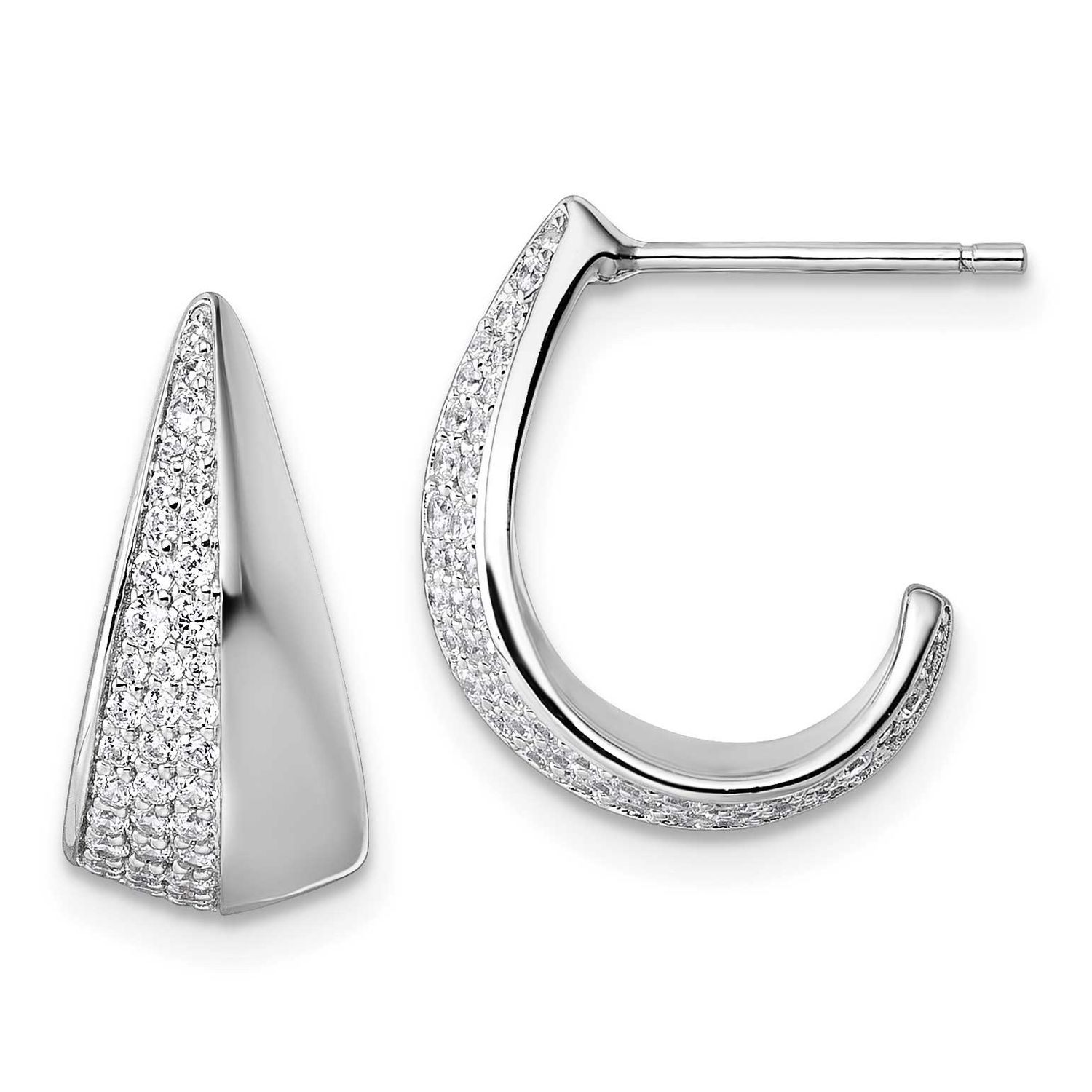 CZ Polished Post J-Hoop Earrings Sterling Silver Rhodium-Plated, MPN: QE18098, UPC: