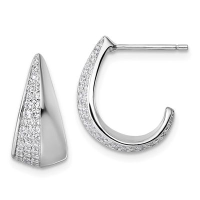 CZ Polished Post J-Hoop Earrings Sterling Silver Rhodium-Plated, MPN: QE18098, UPC: