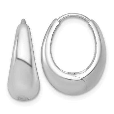 Tapered Hinged Oval Hoop Earrings Sterling Silver Rhodium-Plated Polished, MPN: QE17947, UPC: