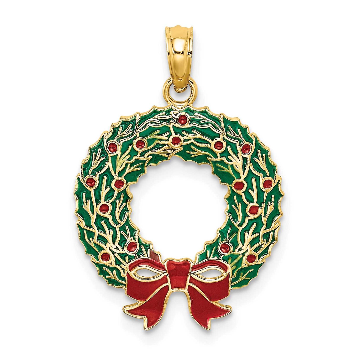 Enamel Christmas Wreath Charm 10k Gold, MPN: 10K6991, UPC: