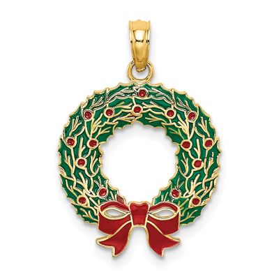 Enamel Christmas Wreath Charm 10k Gold, MPN: 10K6991, UPC: