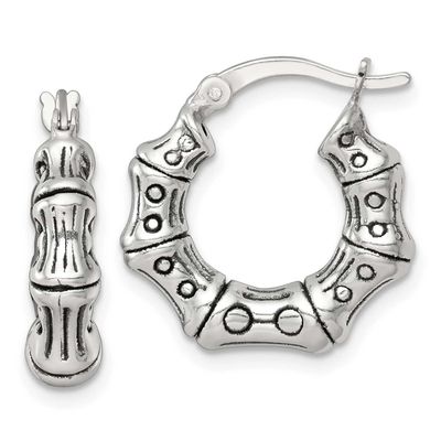 Textured Bamboo Round Hoop Earrings Sterling Silver Antiqued, MPN: QE17931, UPC: