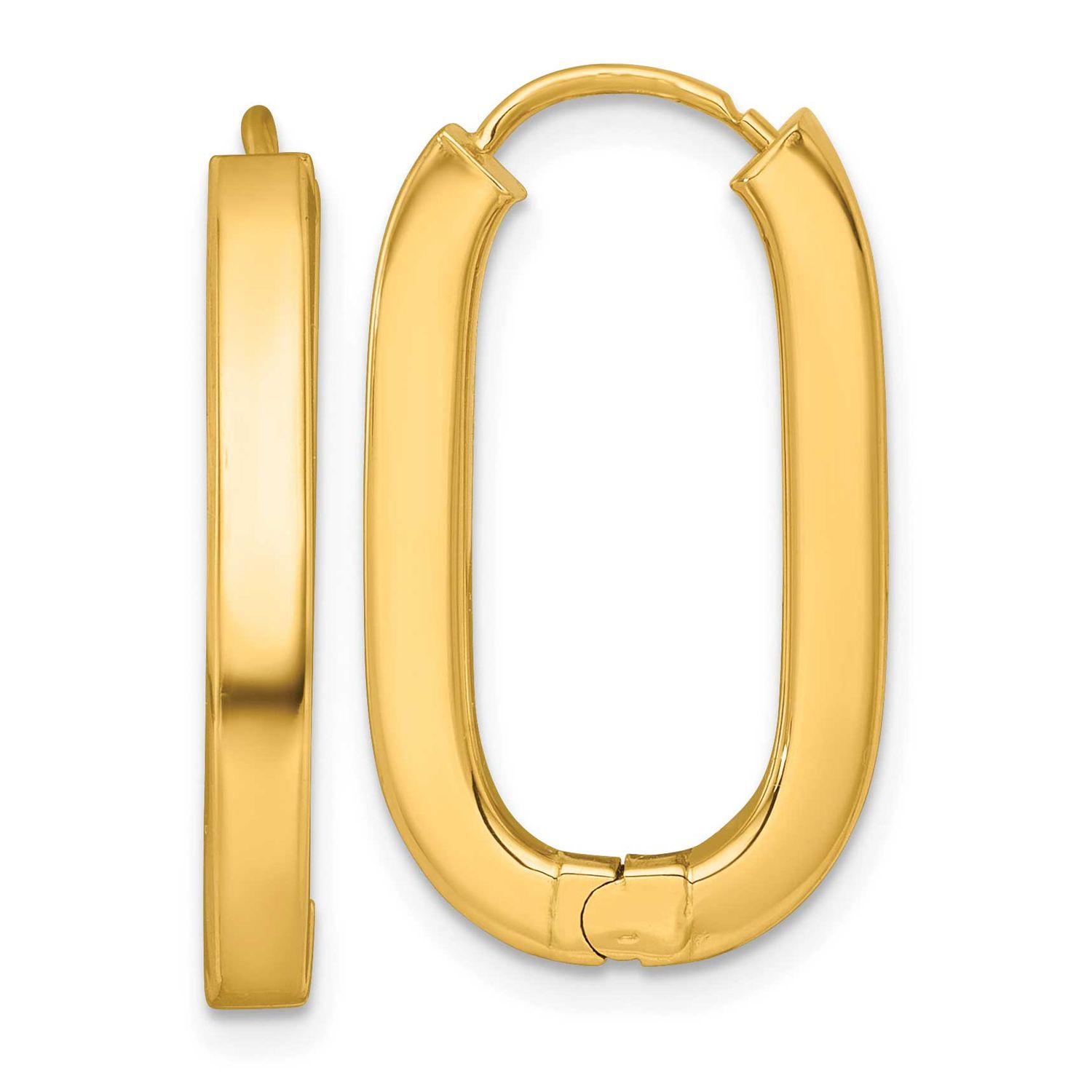 Oval Square Tube Hinged Hoop Earrings 14k Gold Polished, MPN: TF2467, UPC: