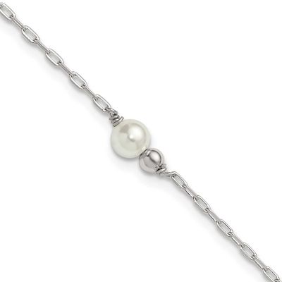 Bead and Glass Pearl 9 Inch Plus 1 Inch Extension Anklet Sterling Silver Polished, MPN: QG6900-9, U…