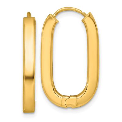 Oval Square Tube Hinged Hoop Earrings 14k Gold Polished, MPN: TF2467, UPC:
