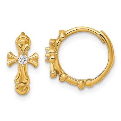CZ Cross Hinged Round Hoop Earrings 14k Gold Polished, MPN: YE2231, UPC: