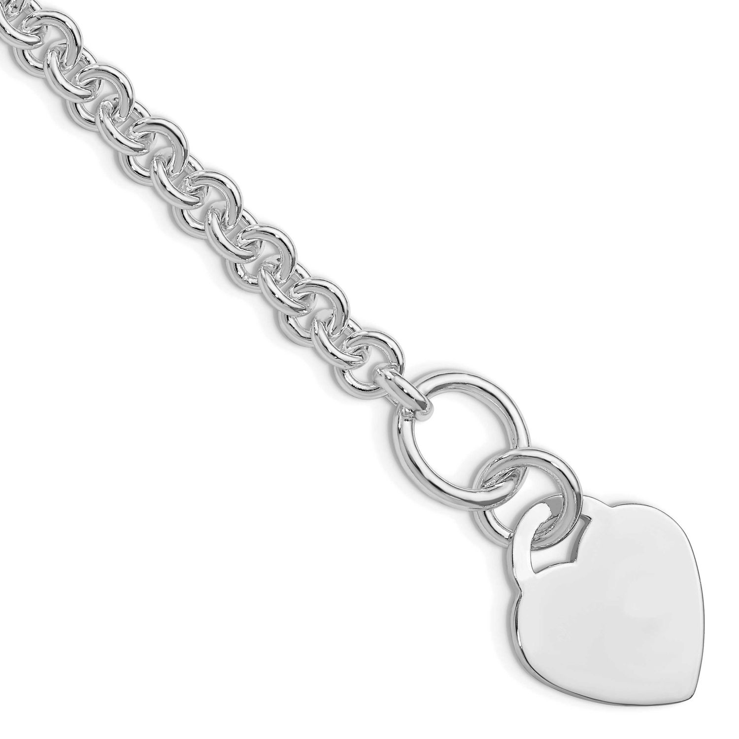 Polished Engraveable Heart Bracelet Sterling Silver Rhodium-Plated, MPN: QG3275R-7.5, UPC: