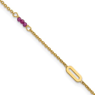 Red Corundum 9 Inch Plus 1 Inch Extension Anklet 14k Gold Polished, MPN: ANK370-9, UPC: