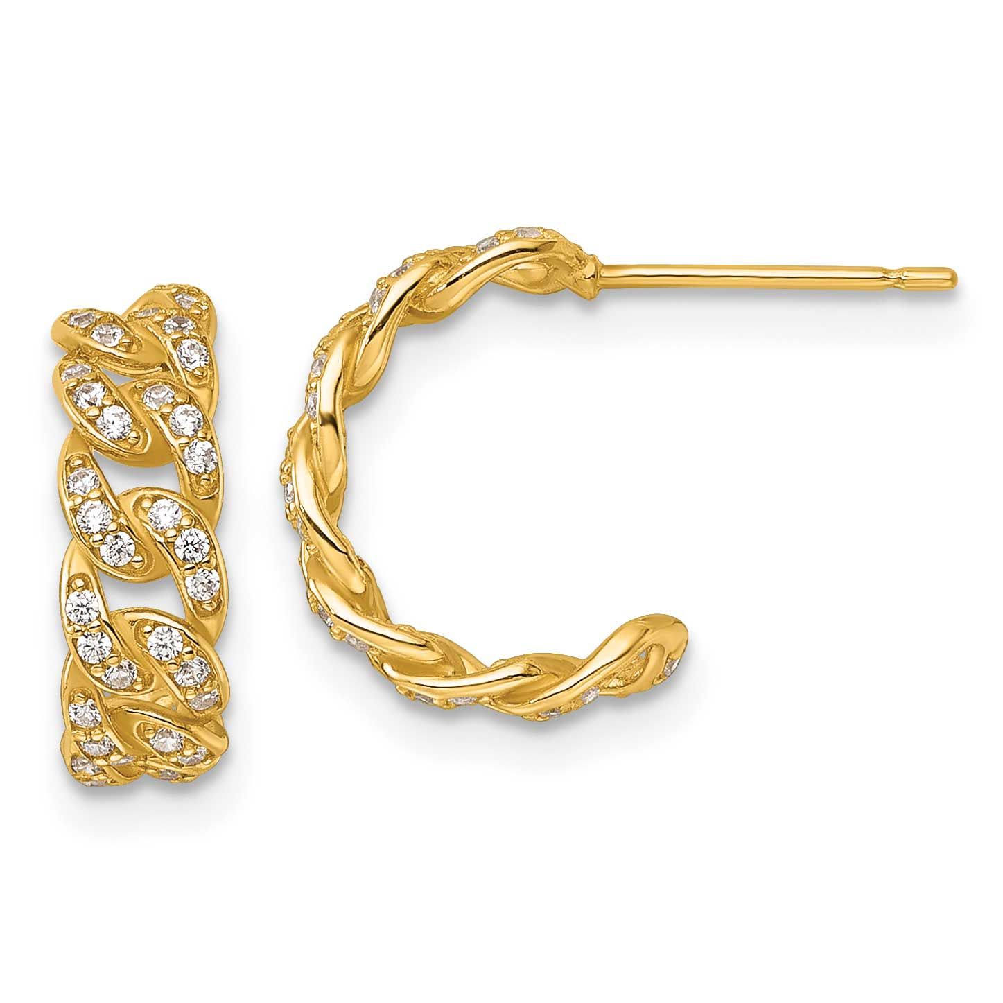 CZ Curb Link Post C-Hoop Earrings 14k Gold Polished, MPN: YE2238, UPC: