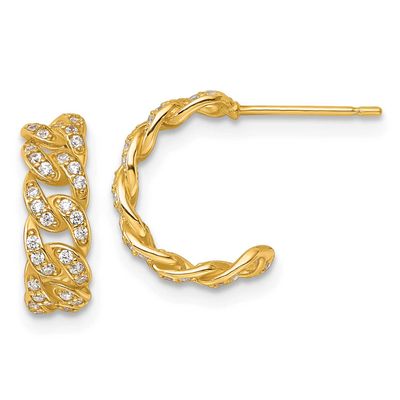 CZ Curb Link Post C-Hoop Earrings 14k Gold Polished, MPN: YE2238, UPC: