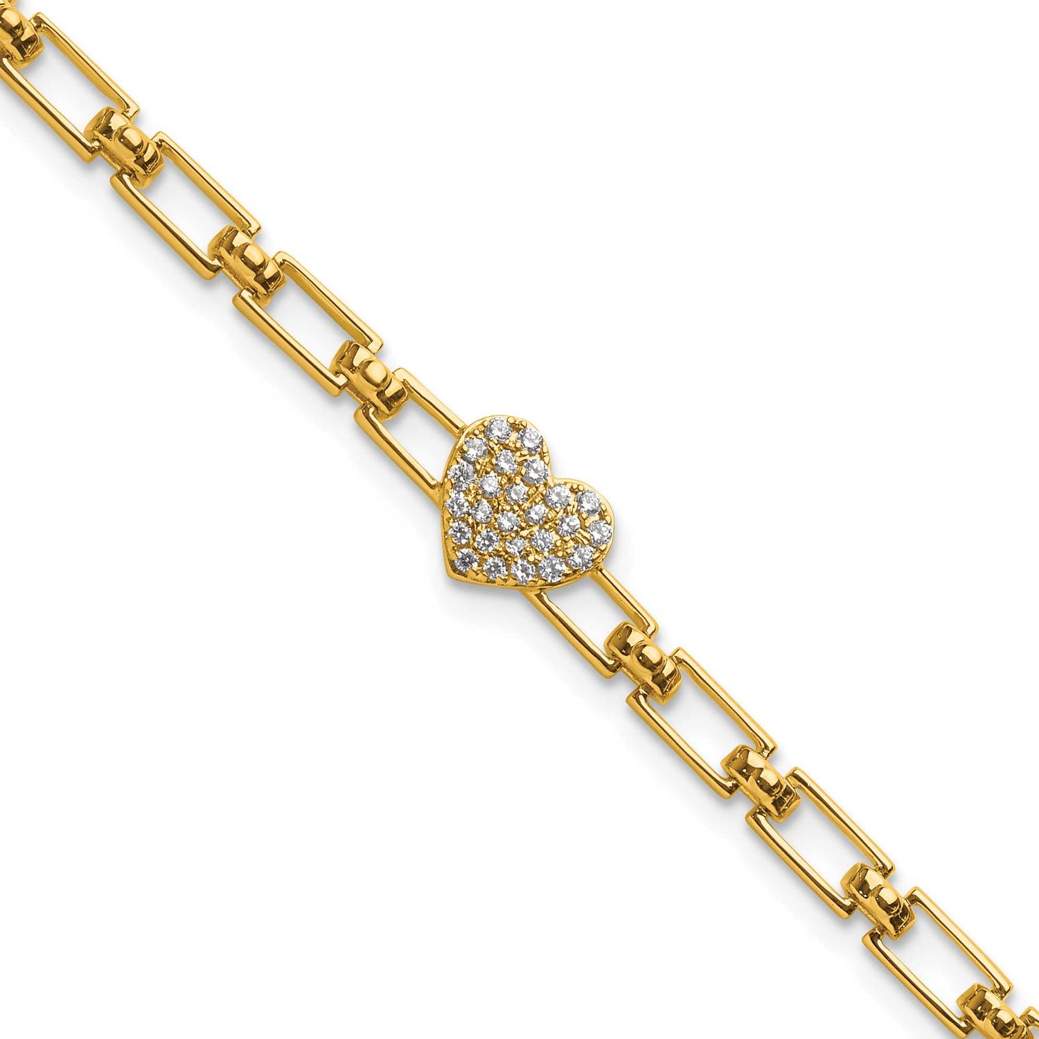 Diamond Heart Cluster Fancy Link with 1 Inch Extender Bracelet 14k Gold Polished, MPN: BM10278-016-…