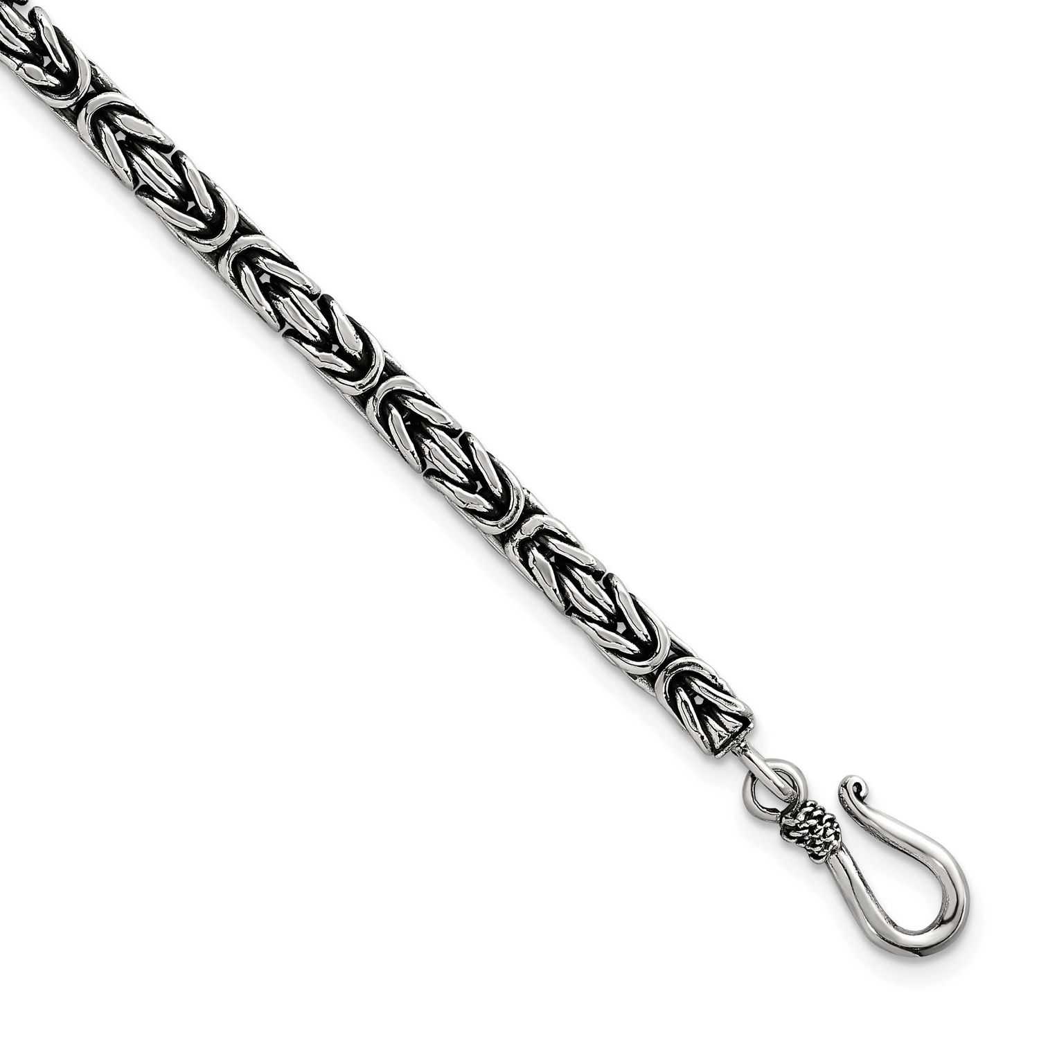 4.0mm Byzantine 8 Inch Hook Clasp Mens Bracelet Sterling Silver Antiqued, MPN: QG6782-8, UPC: